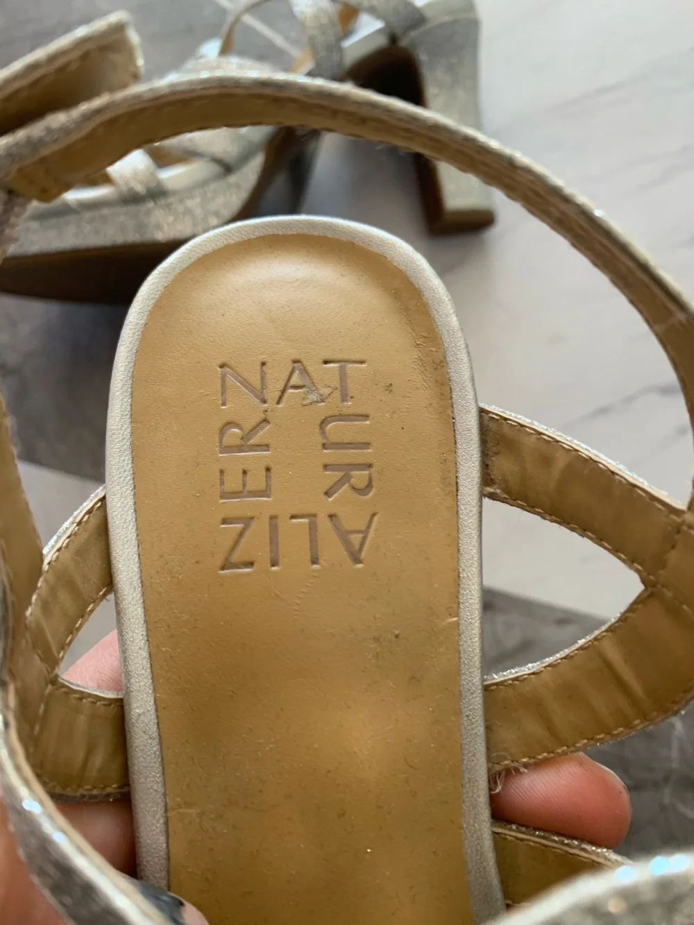 Naturalizer Silver Glitter Strappy Heels
